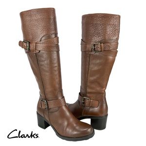 Clarks‎ Women’s 6M Brown Leather Knee High Riding Boots Fernwood Oasis